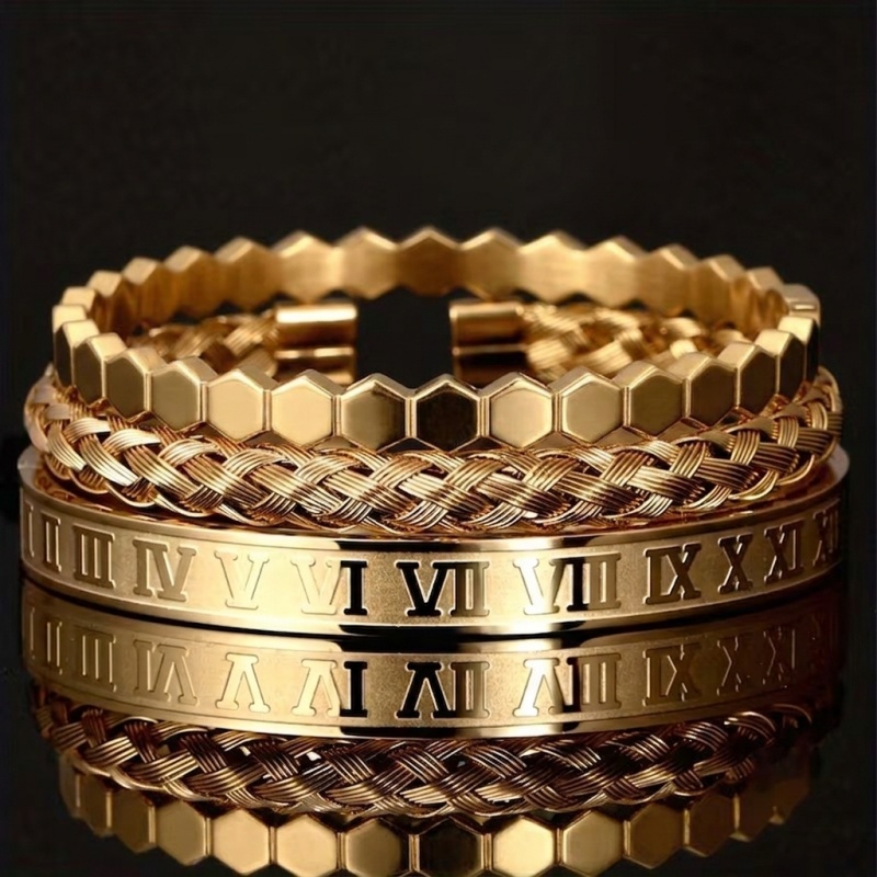 3pc Men's Stackable Bangles Set, Non-Tarnish Stainless Steel